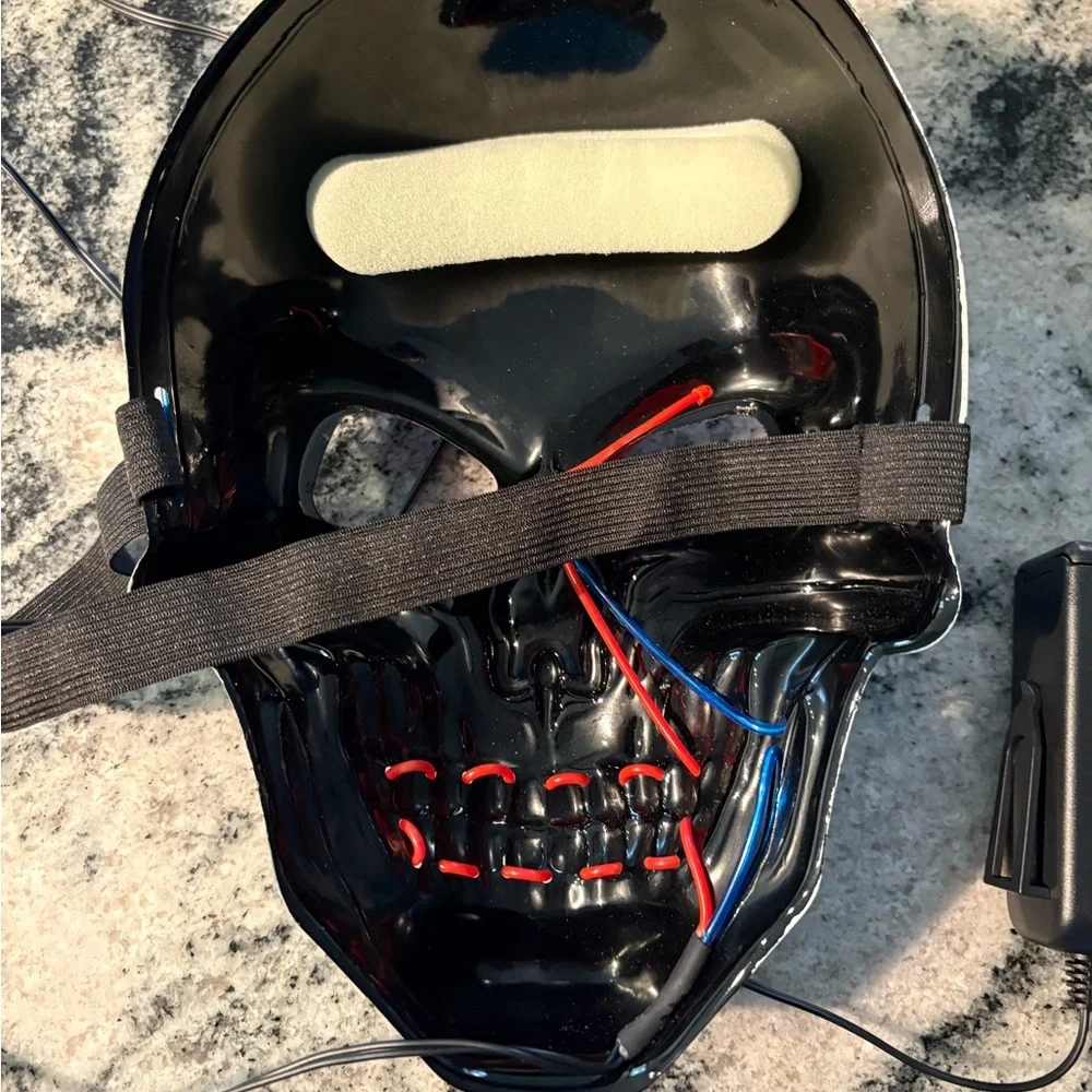 Silver Skull Mask with Red and Blue Accents